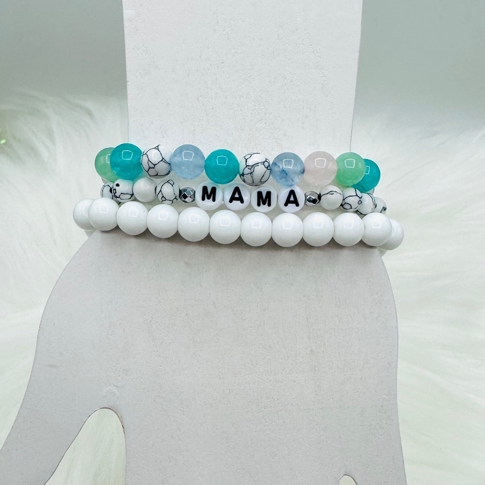 “Mama” Arm Candy Beaded Bracelet - Cool Colors theme